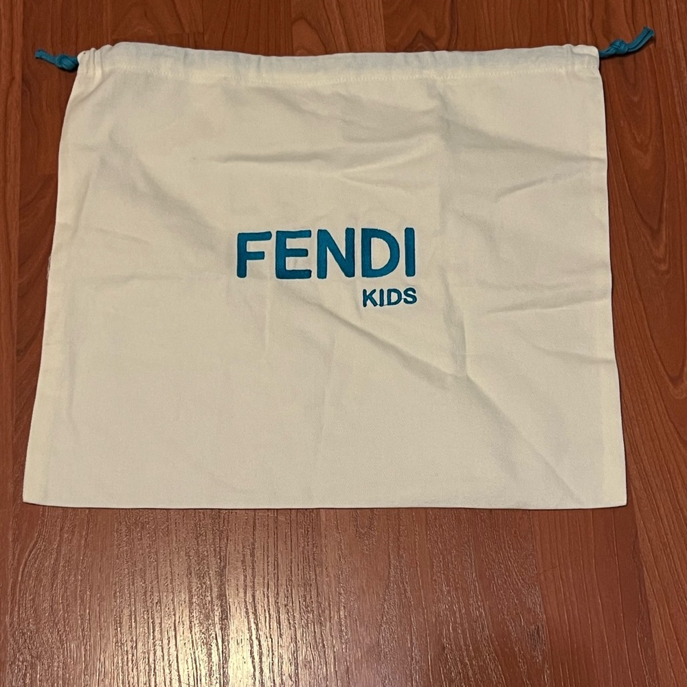 Fendi Kids Cream and Blue Drawstring Bag